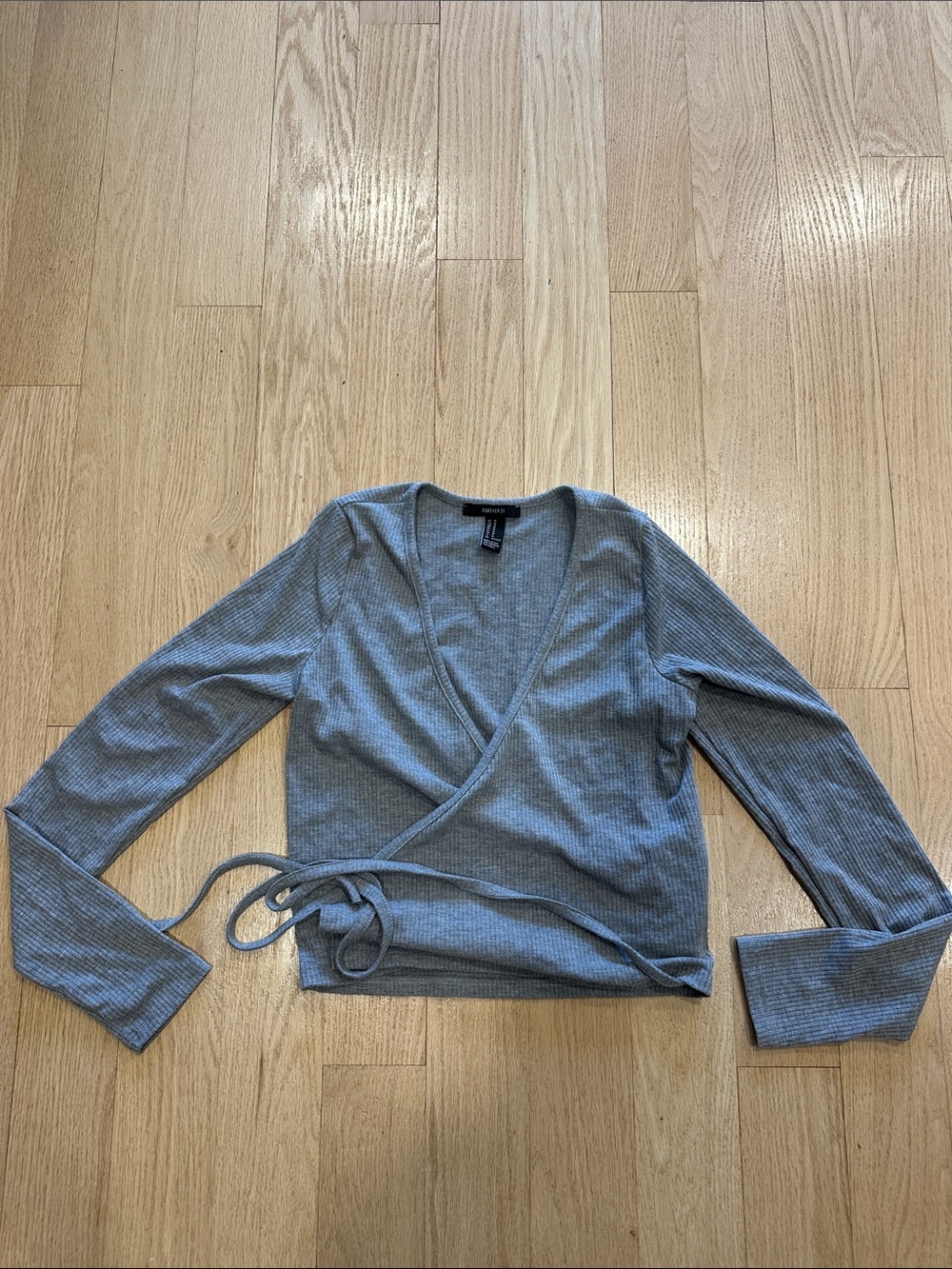 Forever 21 Ribbed Wrap Long-Sleeve Top - Light Gray